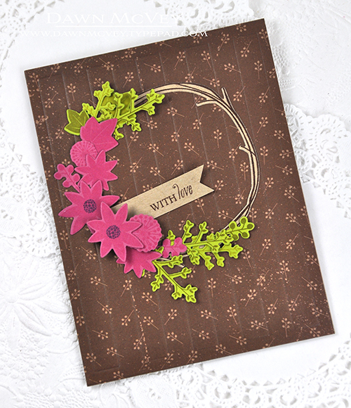 Paper: kraft, simply chartreuse, autumn rose, Twig Wreath patterned paper<br />
Stamps: Twig...
