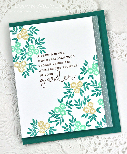 Paper: stamper&#039;s select white, vellum bitty dot, tropical teal<br />
Stamps: Choose Joy<br...