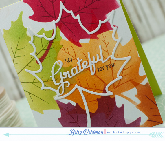 stamps:  enclosed: leaf<br />
ink: limeade ice, new leaf, summer sunrise, canyon clay, autumn...