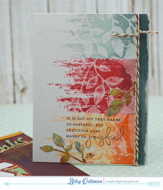 stamps: brushed off, choose joy<br />
ink: aqua mist, ocean tides, terracotta tile, dark...