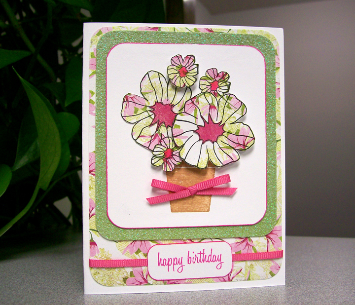 Paper:  PTI white, Basic Grey Sultry, DCWV Glitter Mat Stack<br />
Stamps: Birthday Basics...