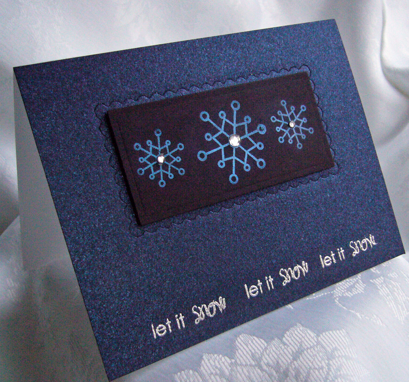 Used the new shimmery blue cardstock - which is wonderful!  I used versamark and perfect pearls...