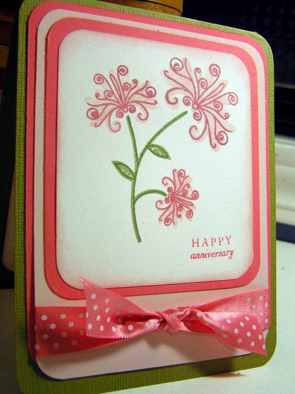 My very first PTI card... Made with PTI cardstock, ink, and ribbons.
