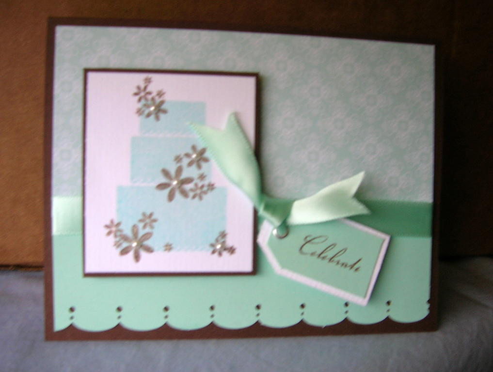 Wedding card for a friend who's colors were blue and brown. Added some pearls to the flower...