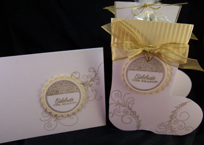 Stocking stuffer card and gift<br />
<br />
This elegant Christmas stocking holds a delicious...