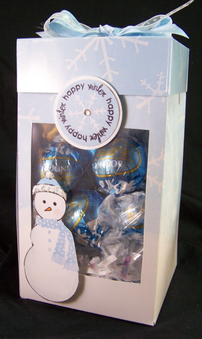 Side view Snowman Truffle keepsake<br />
This holder is so quick, simple and pretty to hold...