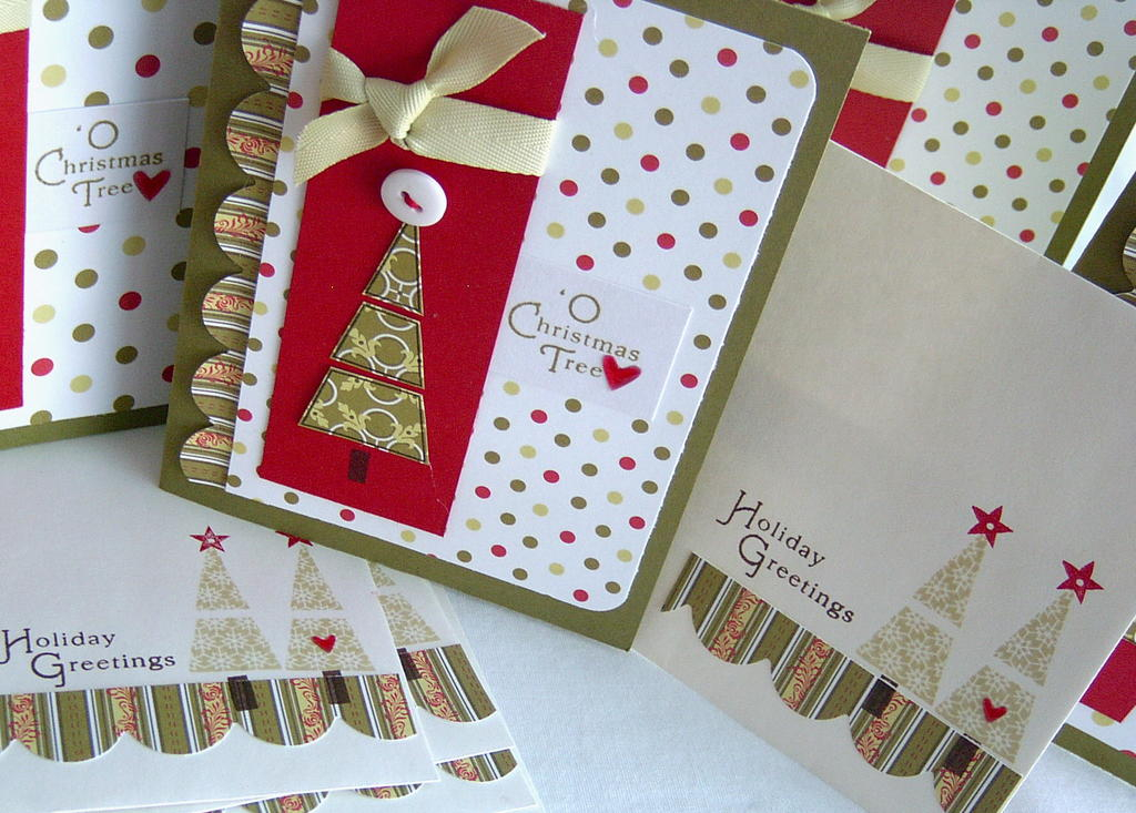 Mass produced holiday cards with matching envelopes.