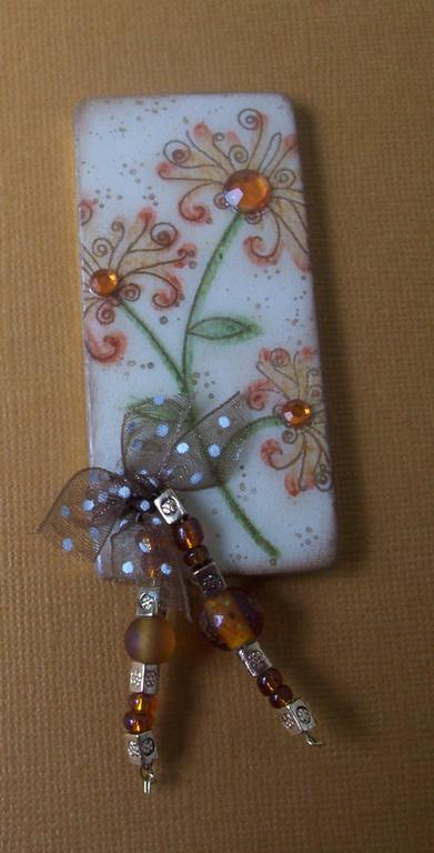 Wooden domino, sanded, then painted with acrylic paint, stamped and then sealed with 2 coats of...