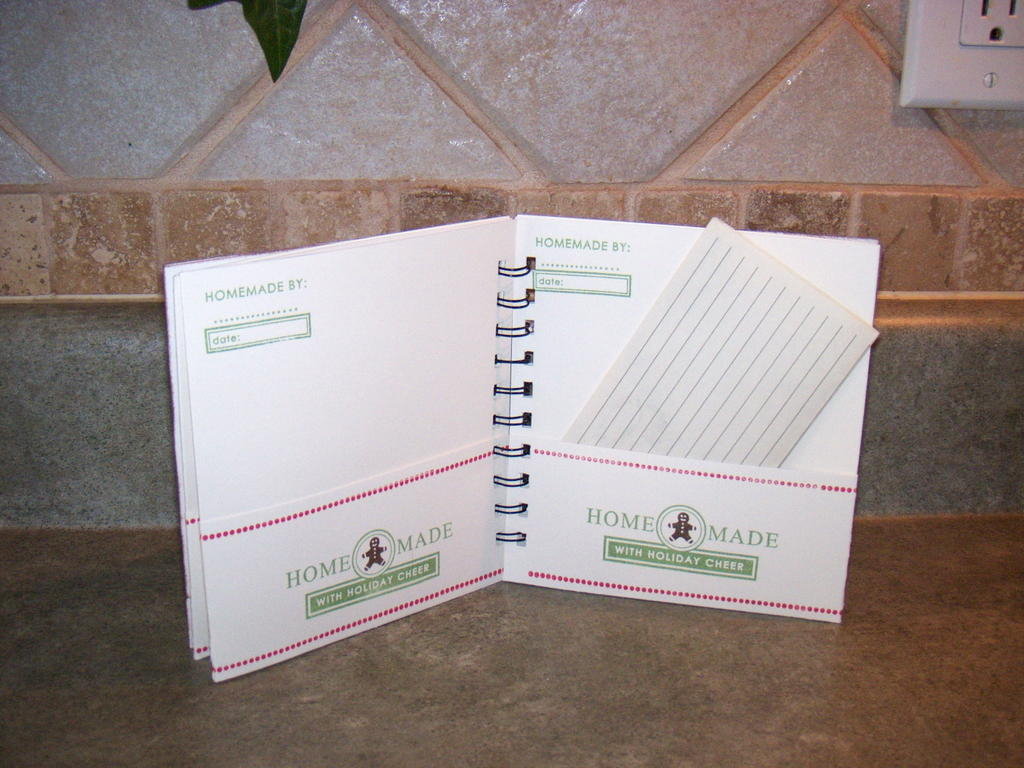 inside recipe holder with faux recipe card in pocket