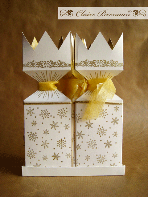 Three kings gift boxes. made of PTI vintage cream, stamped with Rustic snowflakes and Spooky...