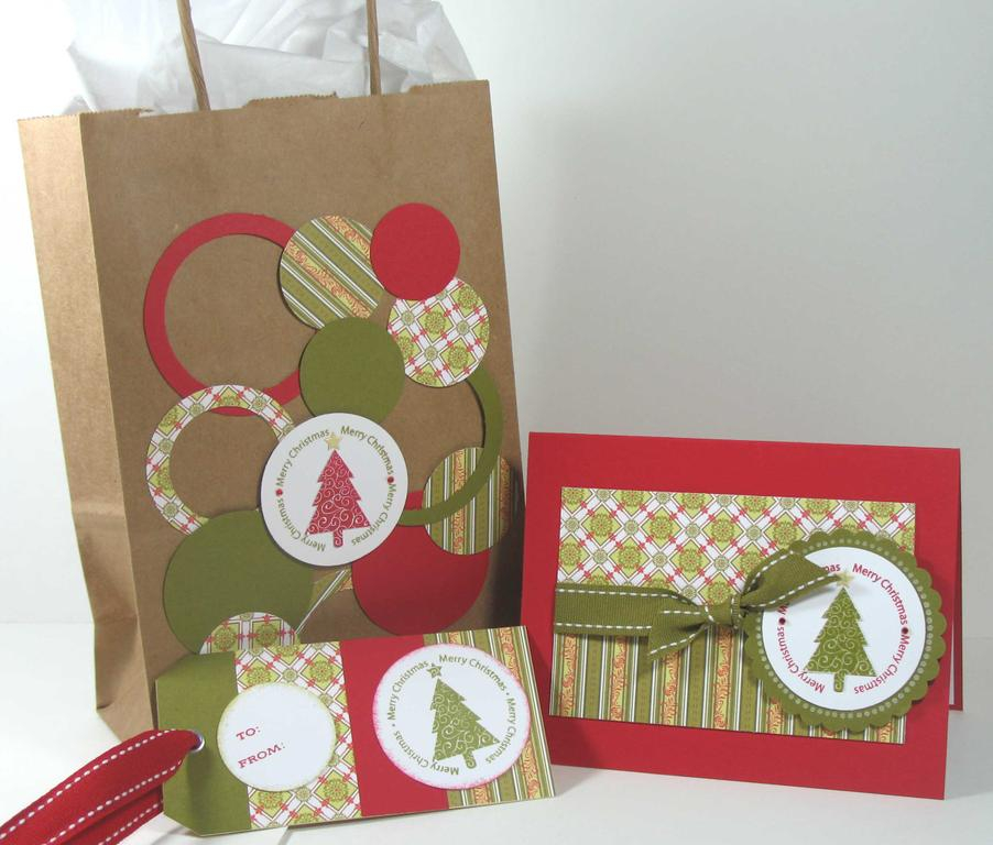 I embellished a simple Kraft gift bag with varying sizes of punched circles and covered a simple...