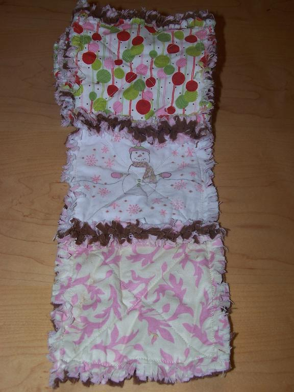 close up of panels on rag scarf