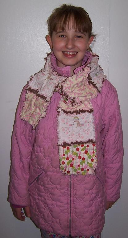 My daughter Emilia modeling snowgirl ragscarf