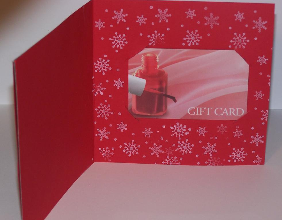Inside showing gift card. Greeting can be written under gift card.