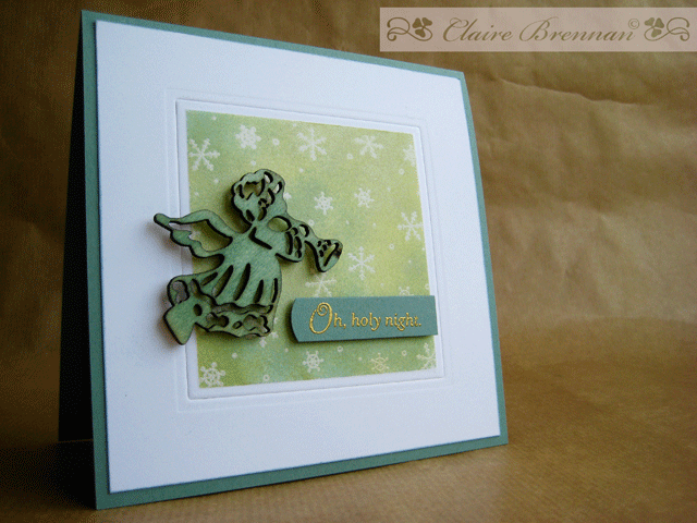 Same card treatment with rustic snowflakes and a wooden angel embellishment - the Ocean tides...