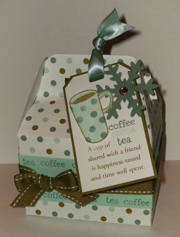 I covered the box using Polka Dot Parade patterned paper. Colors are Aqua Mist, Ocean Tides and...