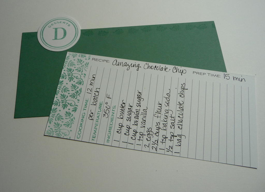 Close up of divider and recipe card from recipe box project.
