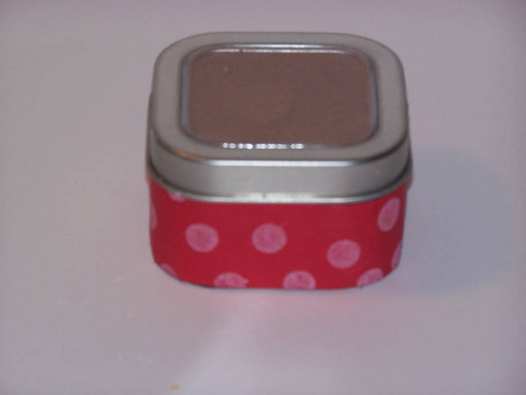 Altered 4oz. square tin. Polka Dots Basics and Pure Poppy cardstock