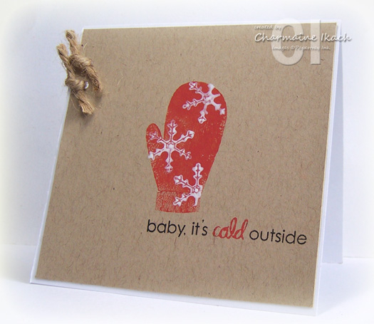 I stamped the mitten using a Terra Cotta Acrylic Paint Dauber.  I then stamped a mitten on scrap...