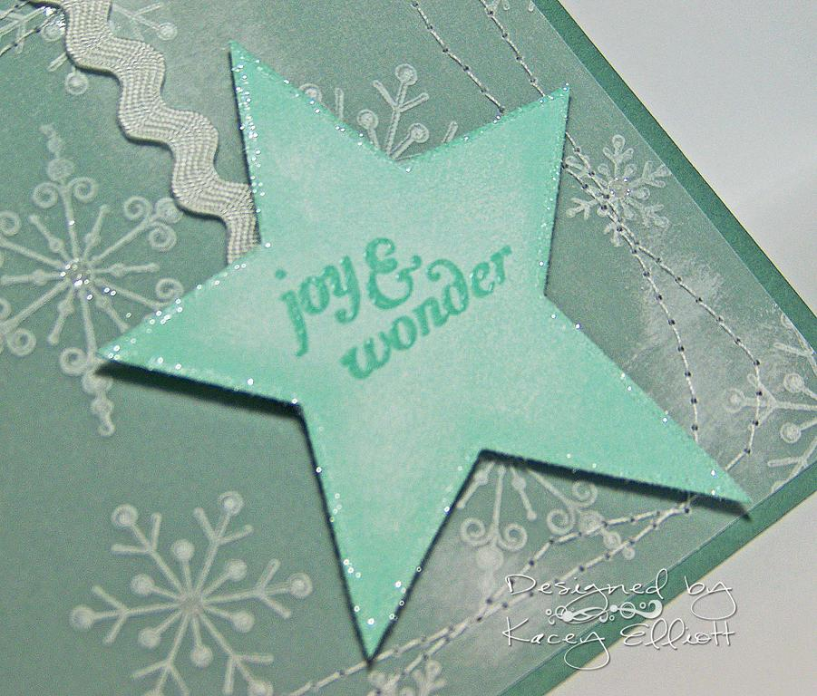Up close of the glitter on the edge of the star and the glitter on the snowflakes.