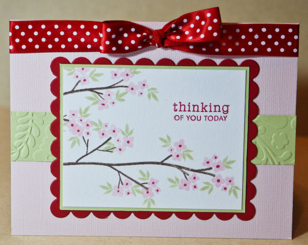 Stamps: Out On a Limb (Revisited), Faux Ribbon<br />
Paper: Pure Poppy, Spring Moss<br />...
