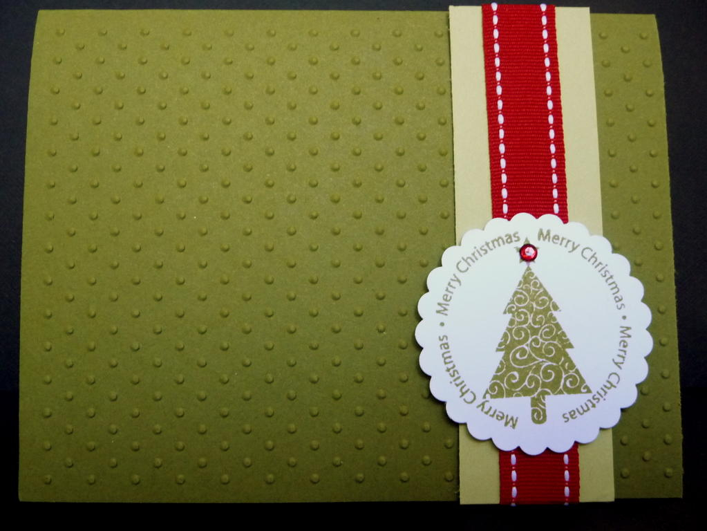 Simple Christmas card using holiday tags.  Ripe avocado and spring moss paper, pure poppy ribon