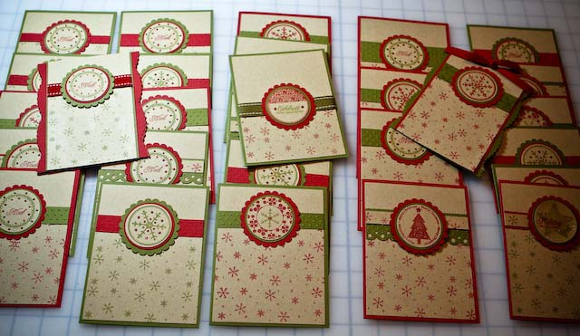 Mass Produced Christmas Cards<br />
<br />
Stamps: Snowfall, Holiday Tags<br />
Ink: Pure...