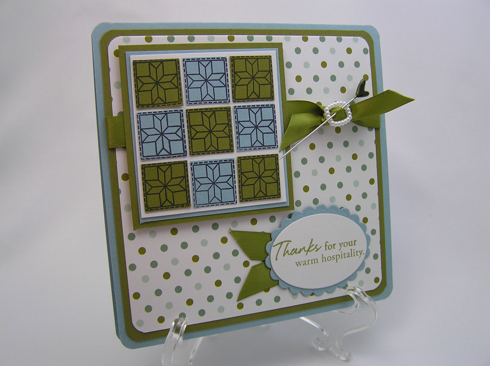 Stuff I Used: Stamps: Quilter&#039;s Sampler; <br />
Papers: Baja Breeze, Ripe Avocado, Polka...