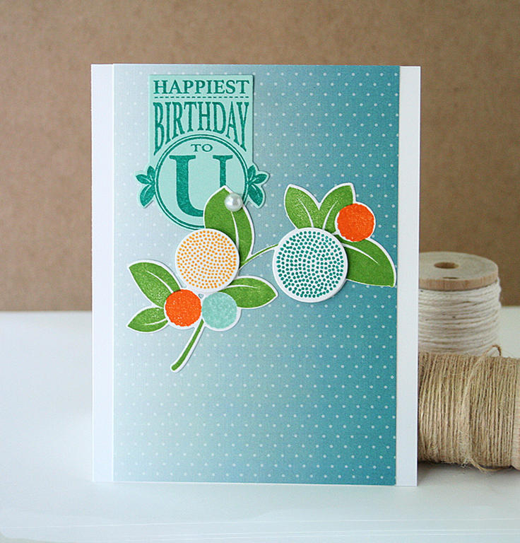 STAMPS: Fall Florals<br />
INK: Tropical Teal, Aqua Mist, Summer Sunrise, Orange Zest, New...