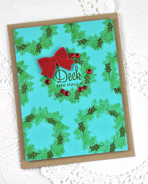 Paper: kraft, hawaiian shores, pure poppy<br />
Stamps: Deck the Halls<br />
Ink: new leaf,...
