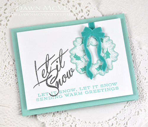Paper: Stamper&#039;s select white, aqua mist, hawaiian shores<br />
Stamps: Deck the Halls,...