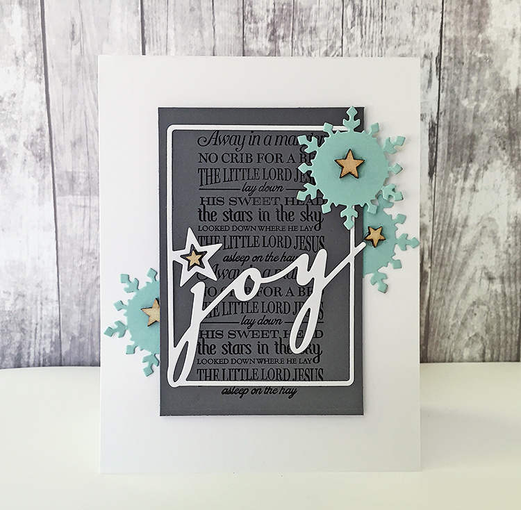 STAMPS: O Holy Night<br />
INK: True Black<br />
PAPER: Aqua Mist, white; dark gray - craft...