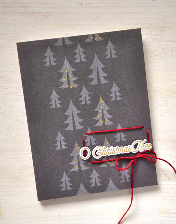 Stamps: Treetops Glisten<br />
Ink: Gold<br />
Cardstock: White<br />
Pattern Paper: Treetops...