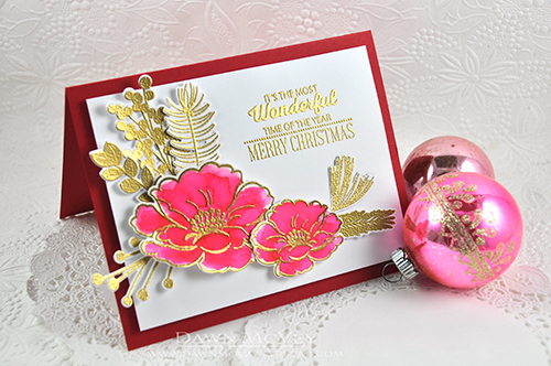 Paper: stamper&#039;s select white, pure poppy, watercolor card stock<br />
Stamps: Spruce...