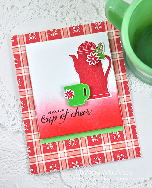 Paper: Stamper&#039;s Select White, vintage jadeite, holiday plaid<br />
Stamps: Cup of...