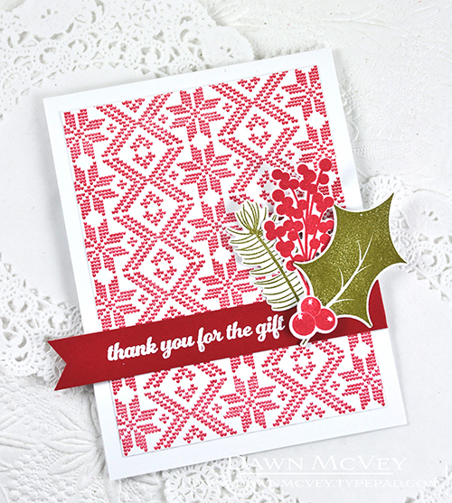 Paper: stamper&#039;s select white, pure poppy<br />
Stamps: Fair Isle Borders, Keep It Simple:...