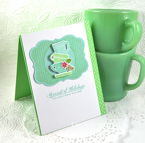 Paper: stamper&#039;s select white, aqua mist, vintage jadeite/bitty dot<br />
Stamps: Cup of...