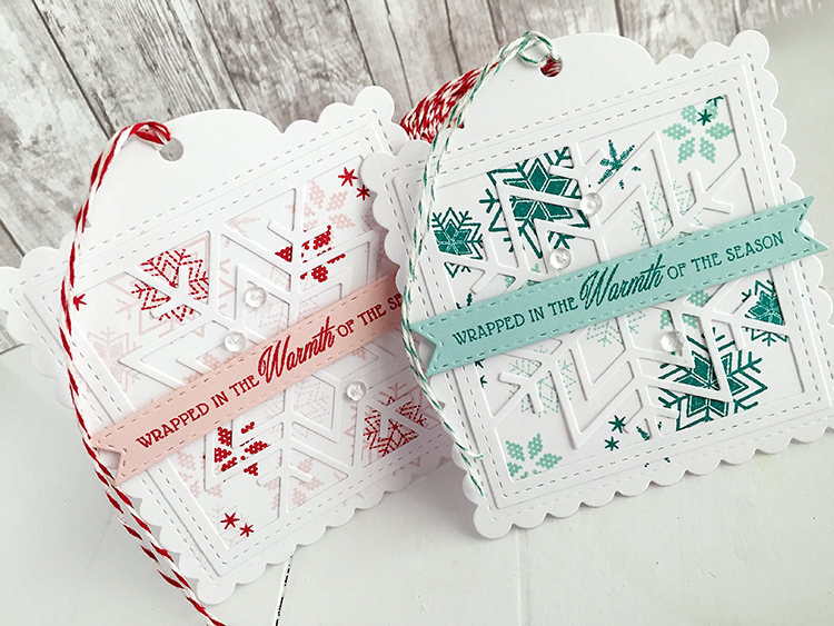 STAMPS: Quilted: Winter<br />
INK: Sweet Blush, Pure Poppy, Aqua Mist, Tropical Teal<br />...