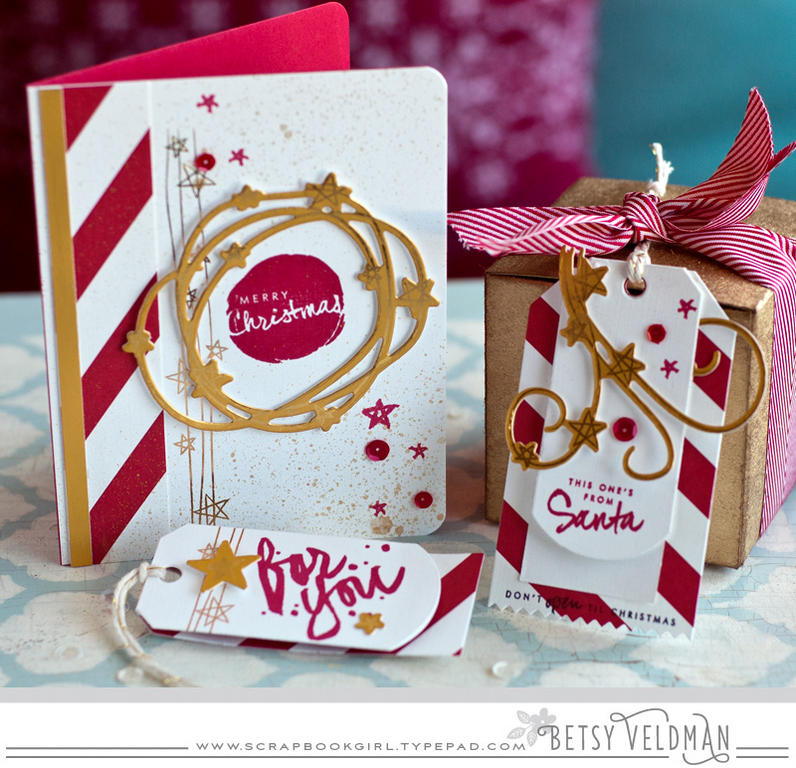 stamps: wet paint holiday tags, star scribbles<br />
ink: pure poppy, versamark, true black<br...