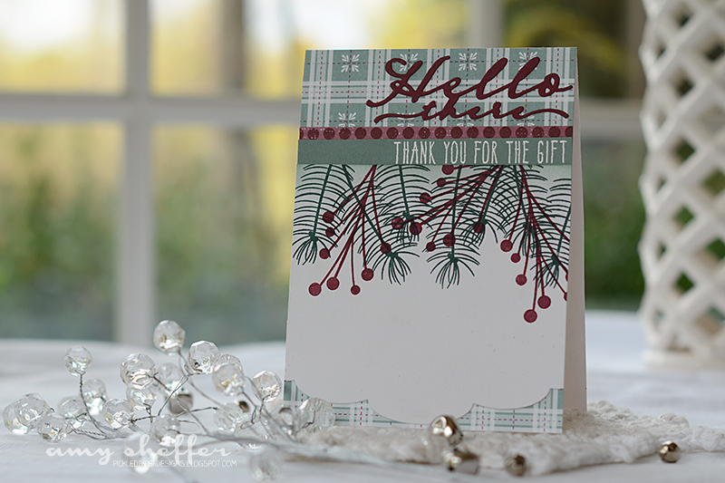Stamps: Keep It Simple: Gift Thanks, Spruce &amp; Sprigs<br />
<br />
Dies: Scripted, Edgers...