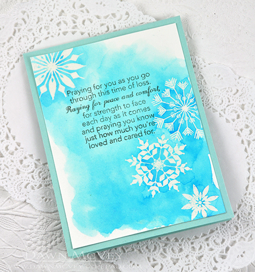 Paper: aqua mist, watercolor card stock<br />
Stamps: Fab Flakes, Tucked In: Sympathy<br />...