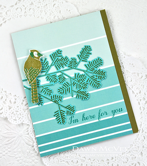 Paper: ripe avocado, stamper&#039;s select white, Winter Woods<br />
Stamps: Tucked In:...