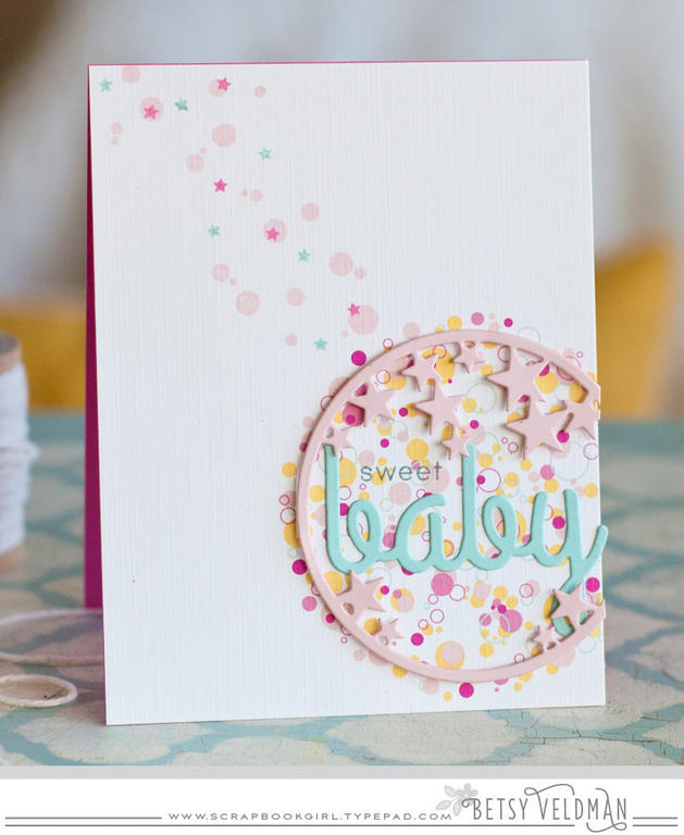 stamps: confetti toss, wonderful words: baby<br />
ink: aqua mist, sweet blush, hibiscus...