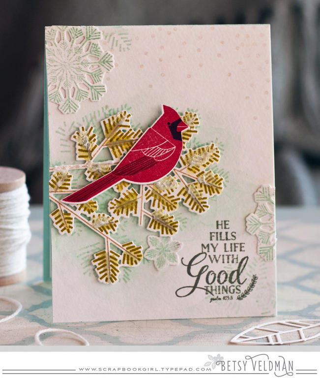 stamps: winter woods, fab flakes, phrases &amp; praises<br />
ink: simply chartreuse, ocean...