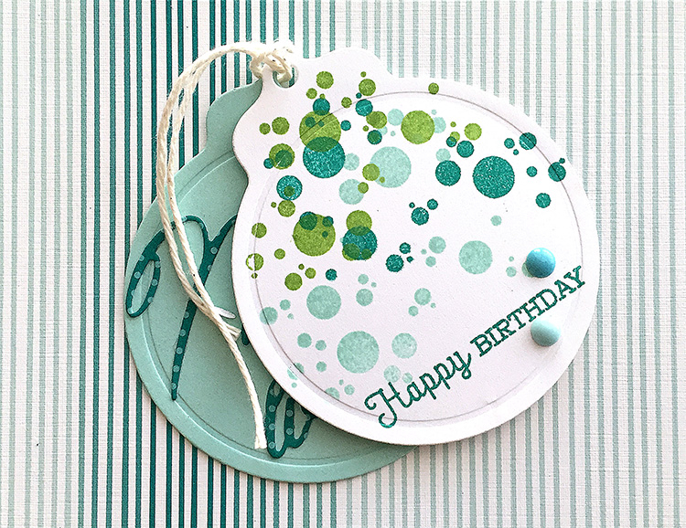 STAMPS: Confetti Toss<br />
INK: Tropical Teal, New Leaf, Aqua Mist<br />
PAPER: Aqua Mist,...