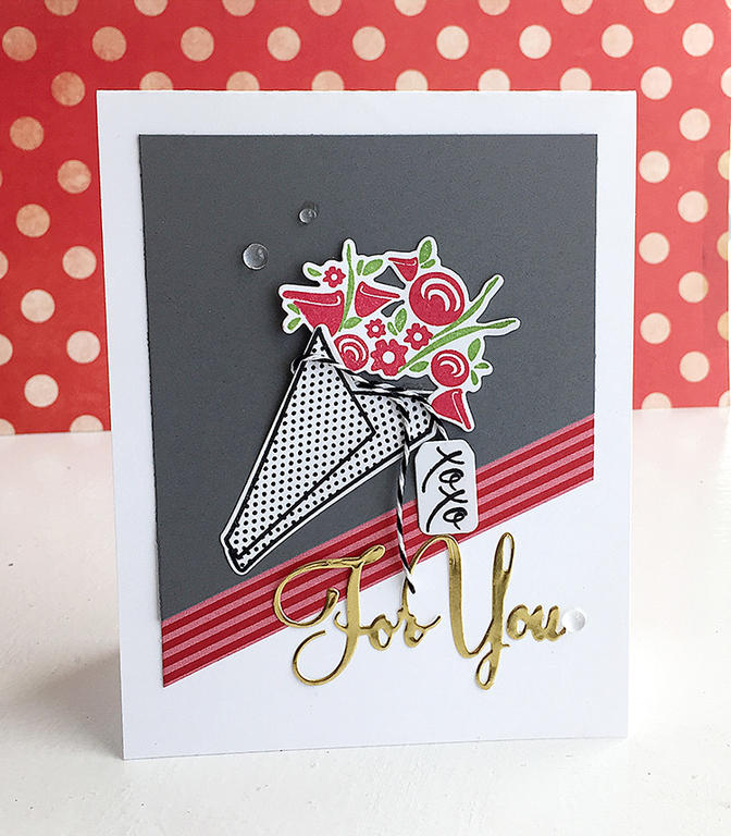 STAMPS: Fresh Floral Wrap-Ups<br />
INK: Pure Poppy, New Leaf, True Black<br />
PAPER: Stormy...
