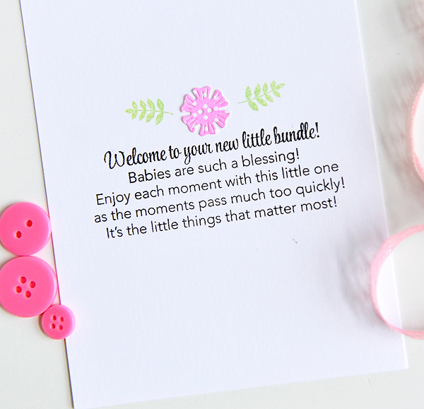 STAMPS: Tucked In: Baby, Keep It Simple: Baby, Baby Button Bits, Turning a New Leaf<br />
DIES:...