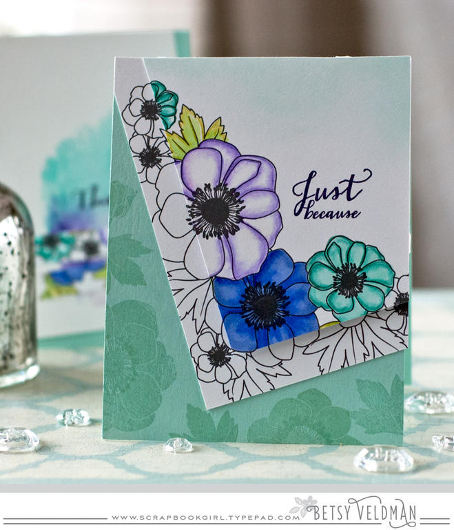 Stamps: bold blossoms<br />
Ink: Aqua mist, Royal velvet <br />
Card stock: Aqua mist<br />...