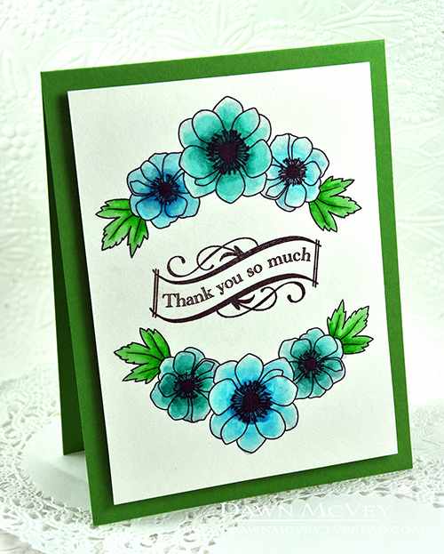 Paper: new leaf, Bold Blossoms watercolor coloring page<br />
Stamps: Thank You Kindly<br />...