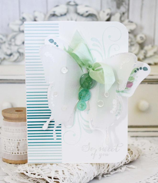 Papertrey Ink Supplies Used:<br />
Stamps:<br />
Enclosed:  Butterfly, Fancy Flourishes, Bold...